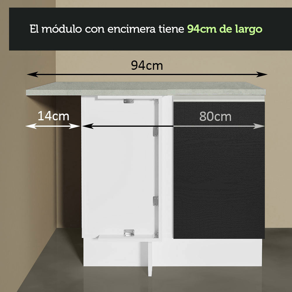 Bajo Mesada de Esquina de Cocina con 1 Puerta Glamy Blanco/Negro