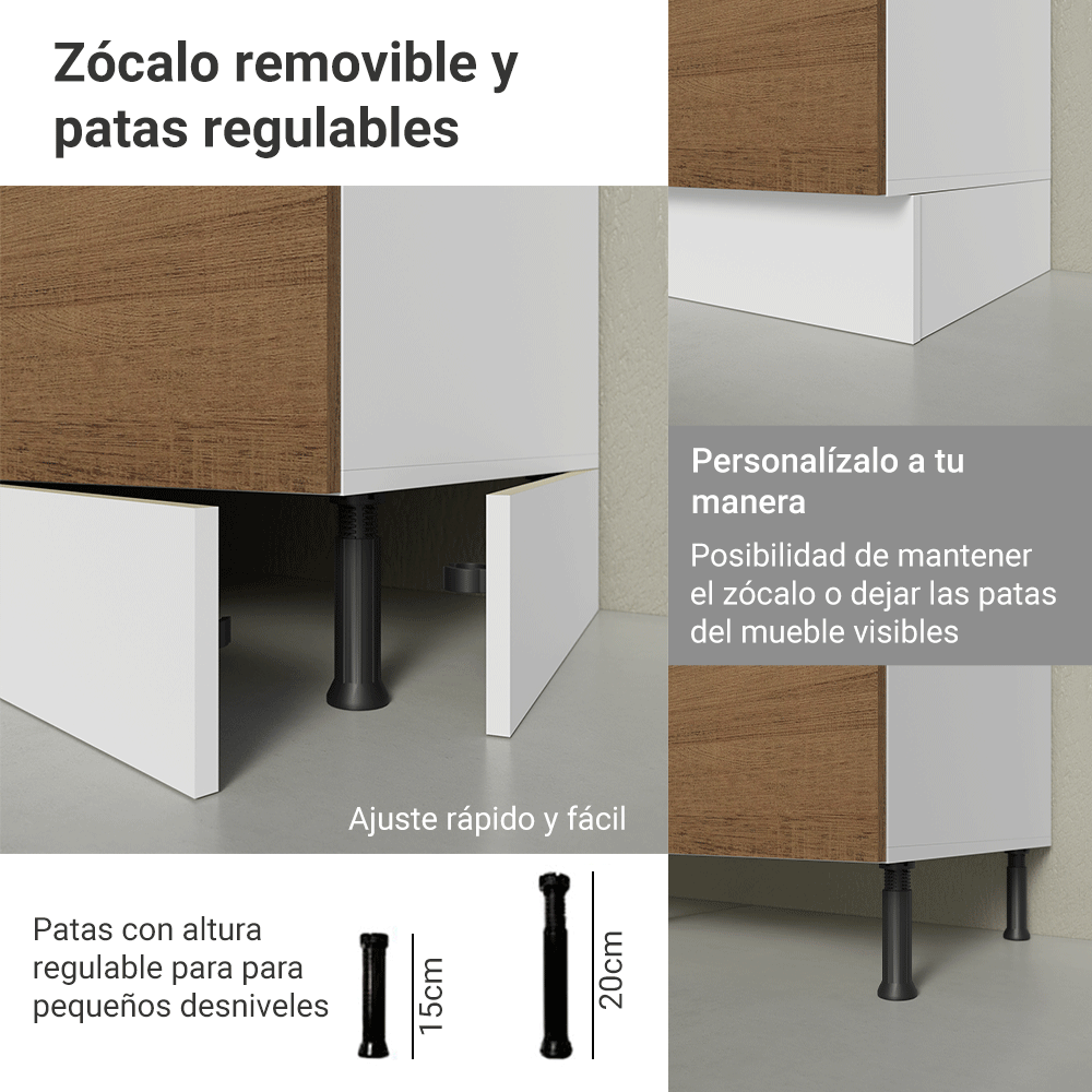 Bajo Mesada Esquinero 94 cm 1 Puerta (Sin Mesada) Blanco/Marrón Stella Madesa