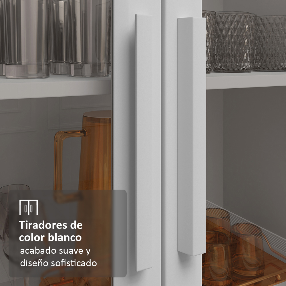Mueble de Cocina Cristalero 70 cm 2 Puertas de Vidrio Blanco