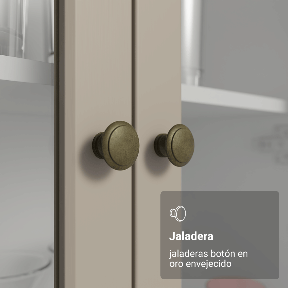 Módulo Cristaleiro 70 cm 2 Puetas de Vidrio Blanco/Crema Vik Madesa