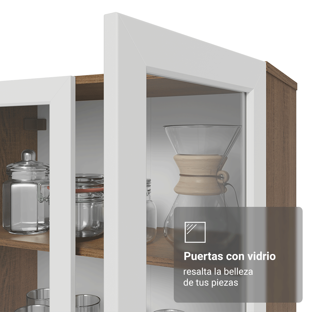 Cristalero 70 cm 2 Puertas de Vidrio con Patas Vik Marrón/Blanco/Marrón