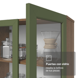 Cristalero 70 cm 2 Puertas de Vidrio con Patas Trapecio Vik Marrón/Verde/Marrón