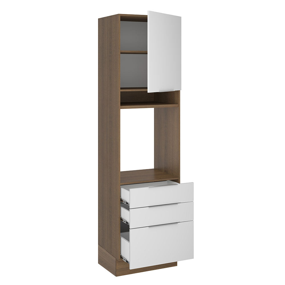 Mueble de Cocina para Horno 60 cm 1 Puerta 3 Cajones Marrón/Blanco Stella Madesa
