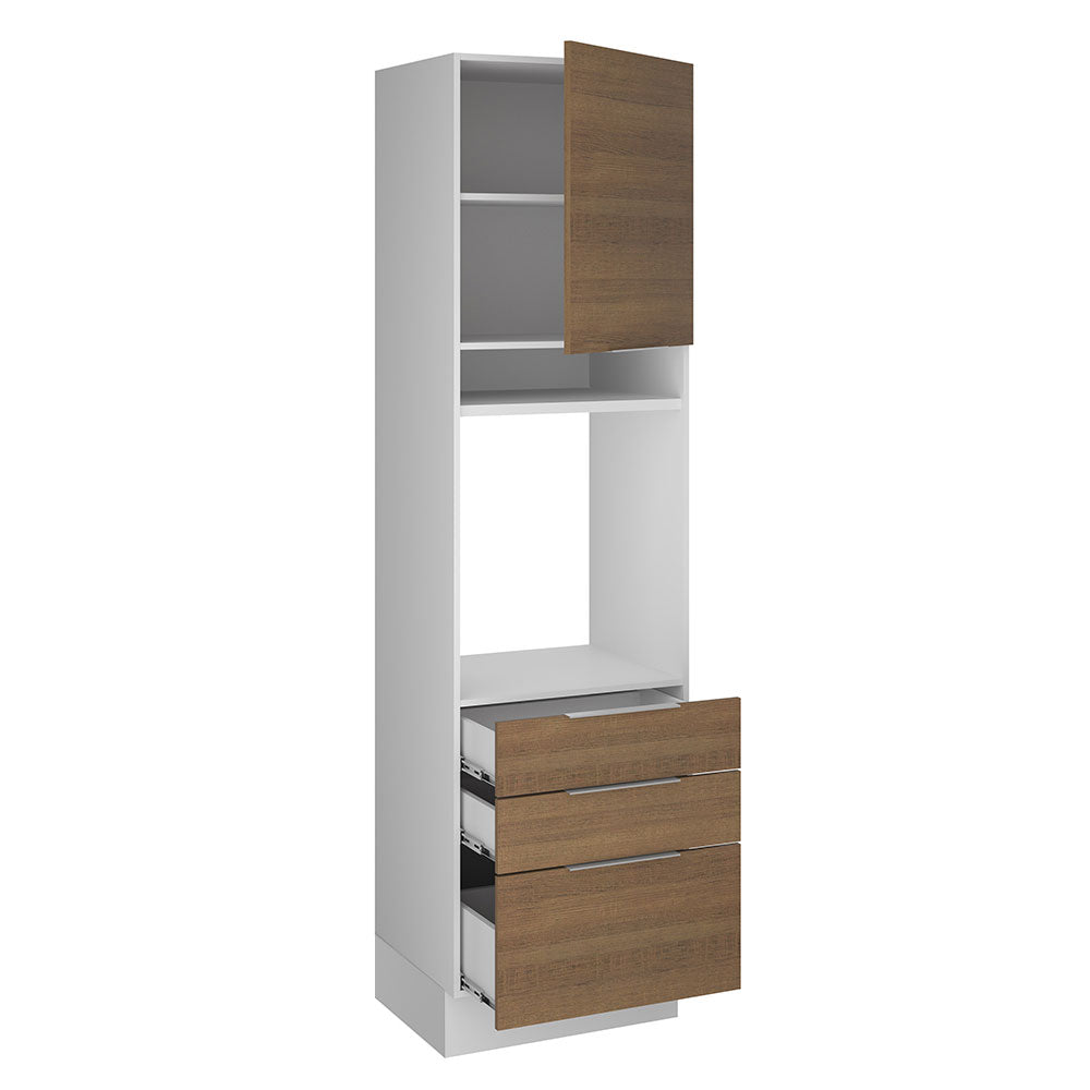 Mueble de Cocina para Horno 60 cm 1 Puerta 3 Cajones Blanco/Marrón Stella Madesa