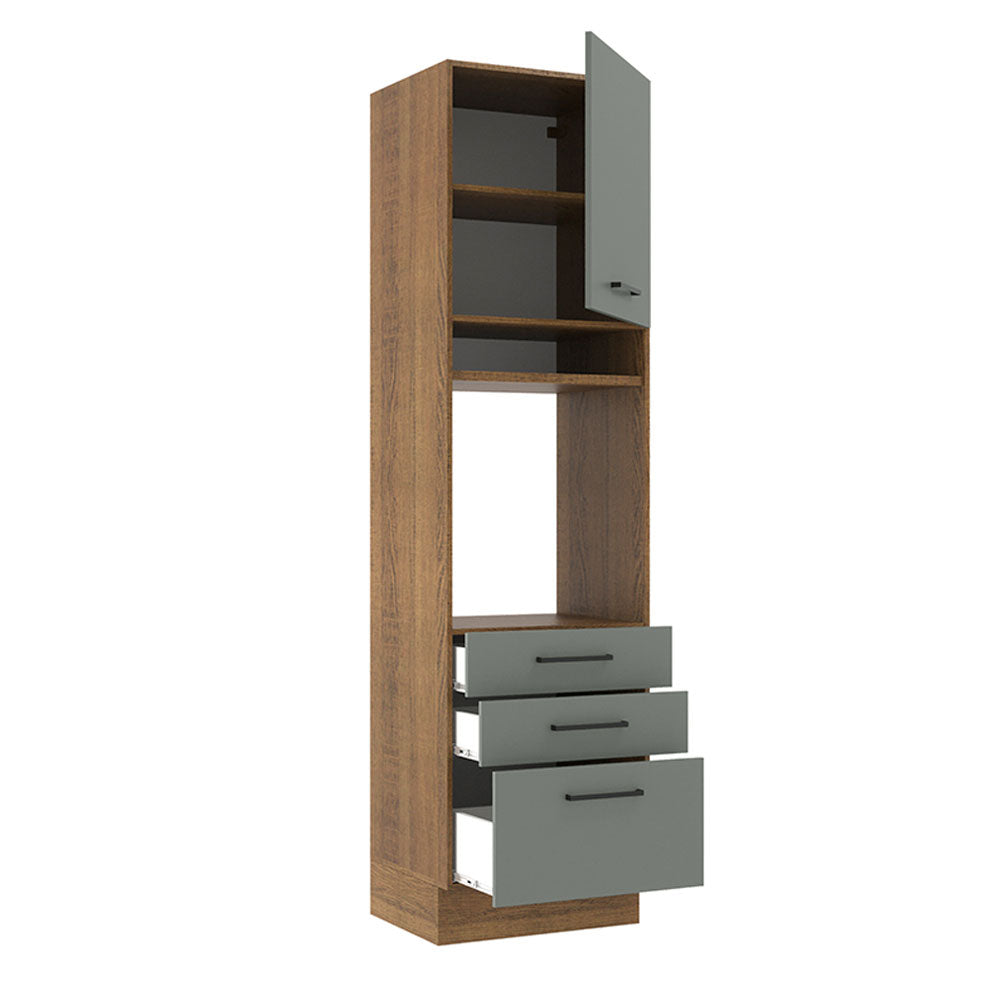 Mueble de Cocina para Horno 60 cm 1 Puerta 3 Cajones Marrón/Gris Agata Madesa