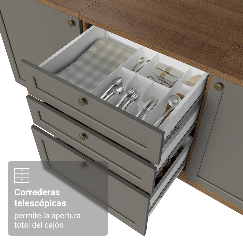 Mueble de cocina para Horno/ microondas 60 cm 1 Puerta 3 Cajones Marrón/Gris Vik Madesa