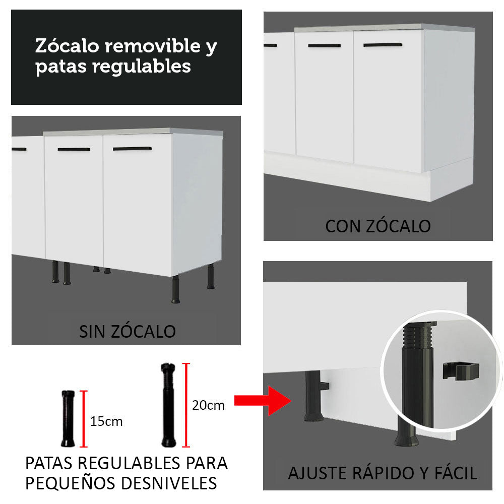 Mueble de cocina para Horno/ Microondas 70 cm Sin cajones 3 Puertas Agata Blanco
