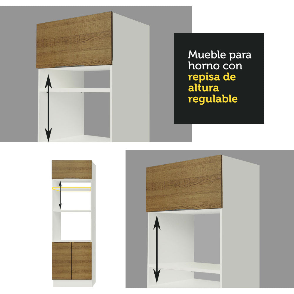 Mueble de cocina para Horno/ Microondas 70 cm Sin cajones 3 Puertas Stella Blanco/Marrón