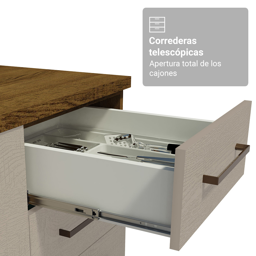 Combo completo de Cocina Esquinera 549 cm con Cristalero 17 Puertas 3 Cajones Sin Mesada Marrón/Crema Agata Madesa