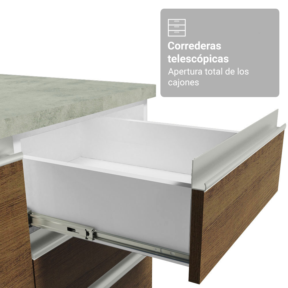 Combo completo de Cocina Esquinera 549 cm con Cristalero 17 Puertas 3 Cajones Sin Mesada Blanco/Marrón Glamy Madesa