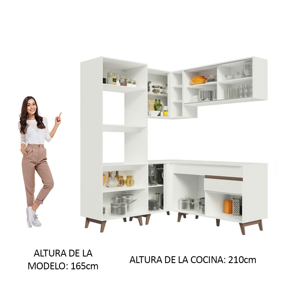 Combo completo de Cocina Esquinera 332 cm 9 Puertas 1 Cajón Blanco Reims Madesa