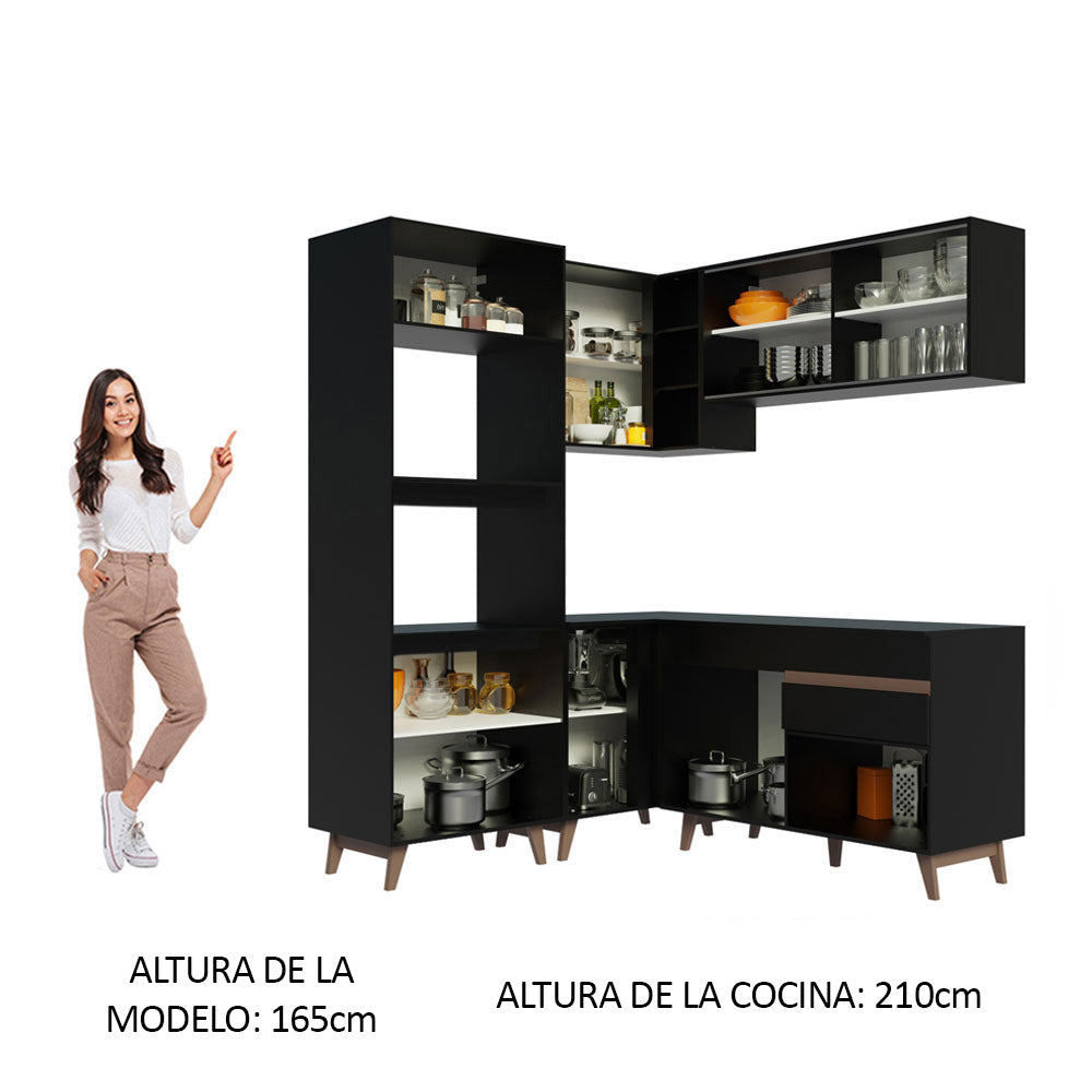 Combo completo de Cocina Esquinera 332 cm 9 Puertas 1 Cajón Negro Reims Madesa
