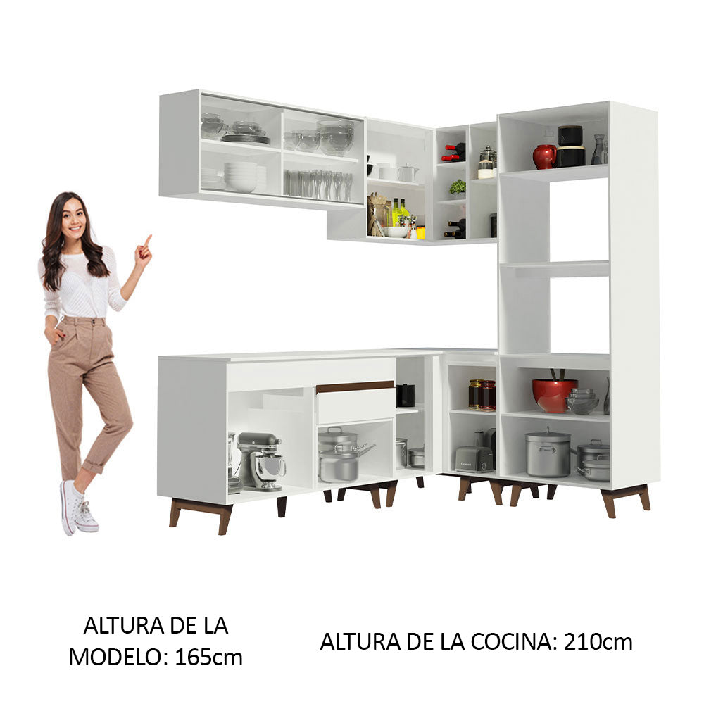 Combo completo de Cocina Esquinera 367 cm 11 Puertas 1 Cajón Blanco Reims Madesa