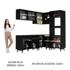 Combo completo de Cocina Esquinera 367 cm 11 Puertas 1 Cajón Negro Reims Madesa