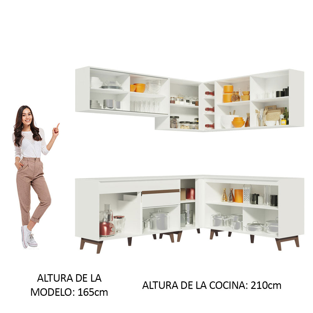 Combo completo de Cocina Esquinera 382 cm 10 Puertas 1 Cajón Blanco Reims Madesa