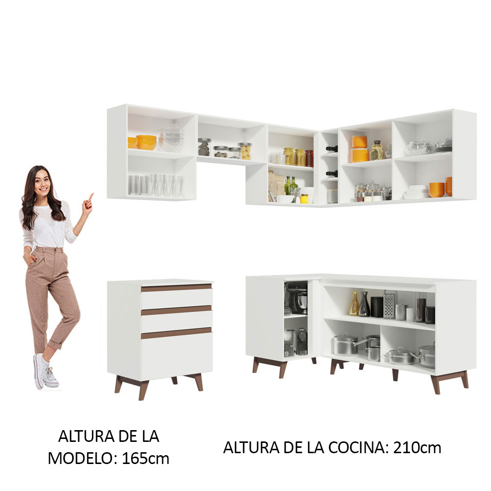 Combo completo de Cocina Esquinera 392 cm 8 Puertas 3 Cajones Blanco Reims Madesa