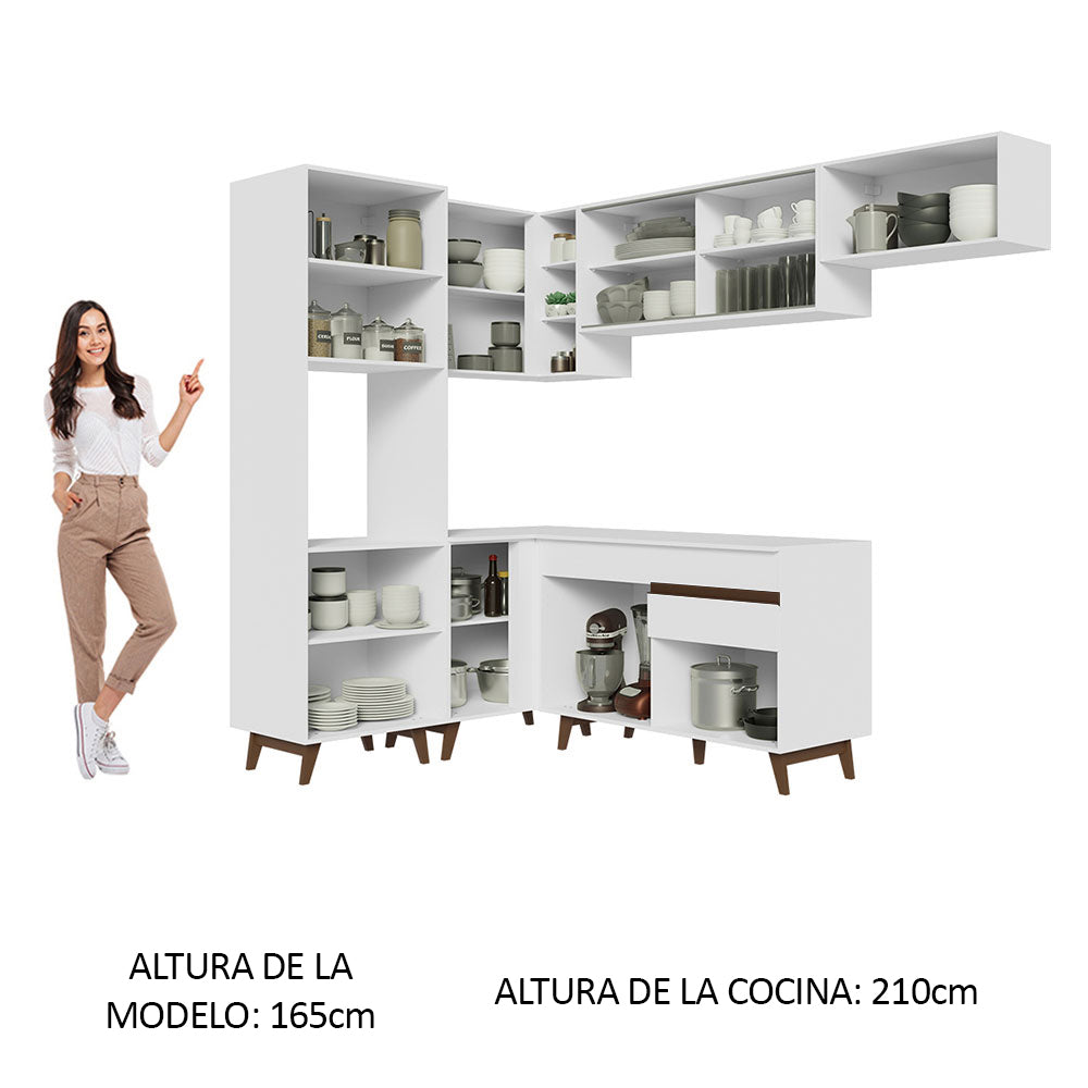 Combo completo de Cocina Esquinera 392 cm 9 Puertas 1 Cajón Blanco Reims Madesa