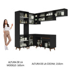Combo completo de Cocina Esquinera 392 cm 9 Puertas 1 Cajón Negro Reims Madesa