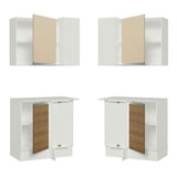 Kit Cocina Esquinera 100% MDF 2 Puertas y Nicho Marrón/Crema/Blanco Smart Madesa