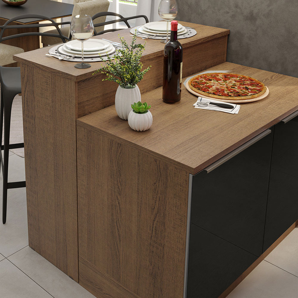 Isla de Cocina con Barra desayunador y Bajo mesada 120 cm Marrón/Negro Lux Madesa
