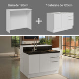Isla de Cocina con Barra desayunador y Bajo Mesada 120 cm Blanco Stella Madesa