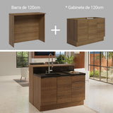 Isla de Cocina con Barra desayunador y Bajo Mesada 120 cm Marrón Stella Madesa