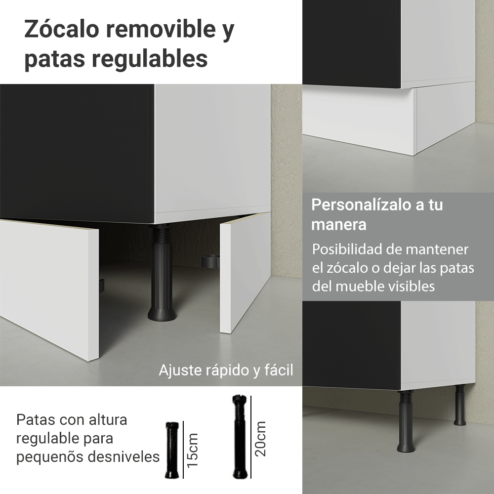 Kit Bajo Mesada + Cristalero 70cm Blanco/Negro Agata Madesa 02