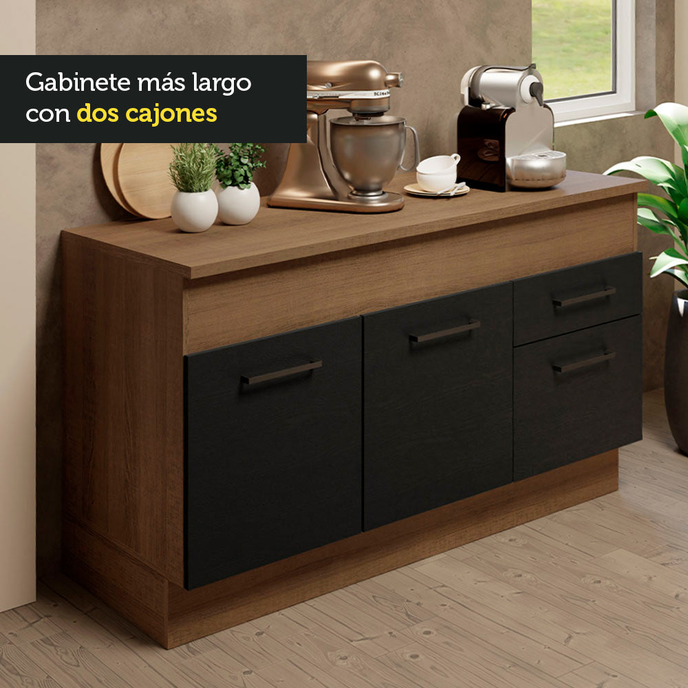 Cocina Compacta 150 cm 4 Puertas 2 Cajones Marrón/Negro Agata Madesa