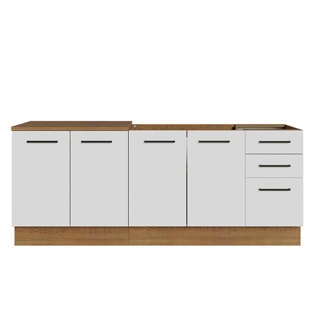 Kit Con 2 Bajo Mesada de Cocina Madesa Agata con 3 Cajones y 4 Puertas (Sin Tapa Ni Bacha) Marrón/Blanco