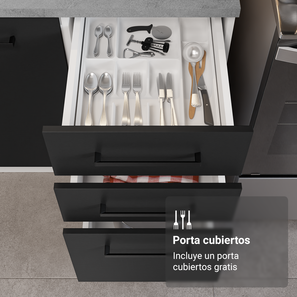 Combo completo de Cocina 270 cm Blanco/Negro Agata Madesa