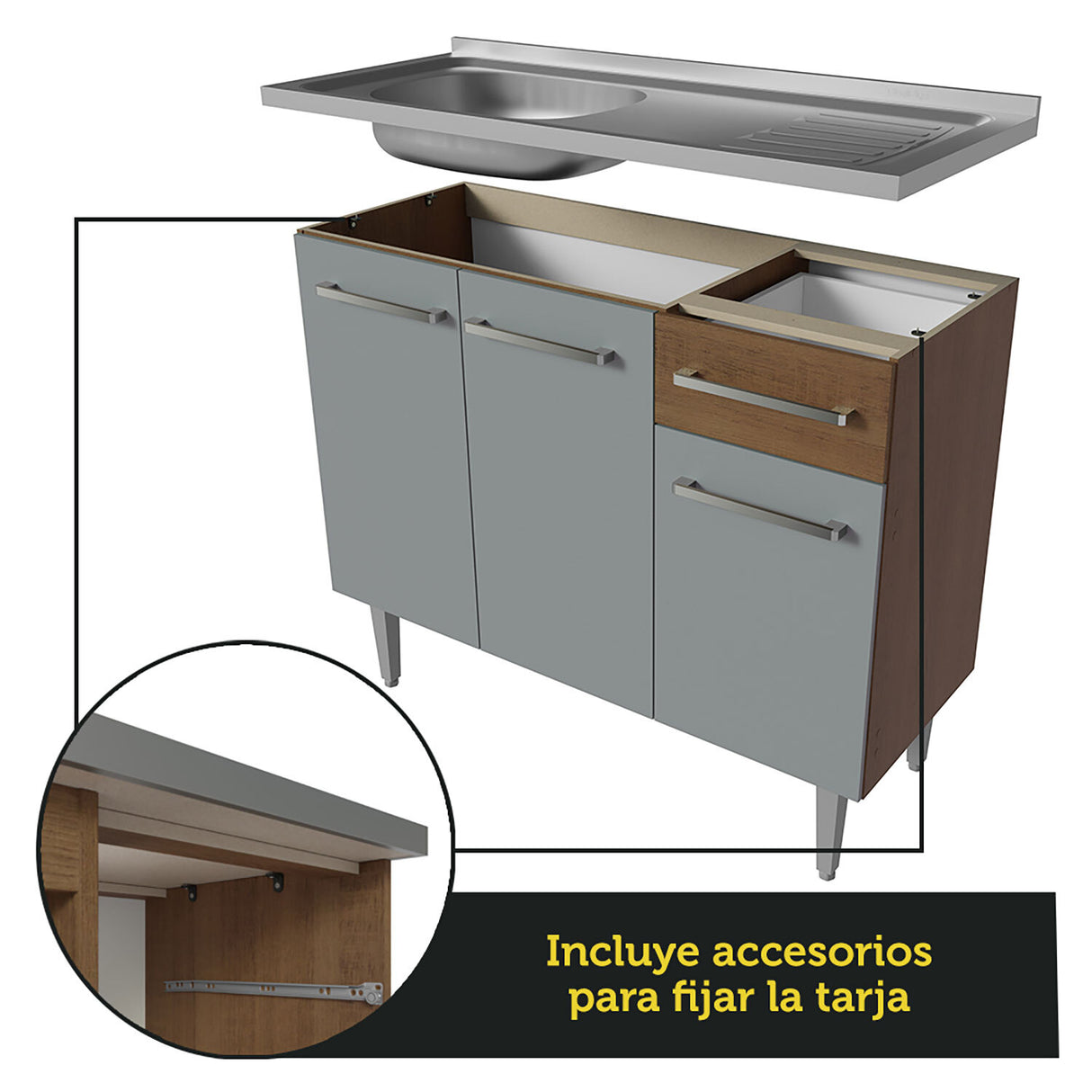 Combo completo de Cocina Madesa Emilly Con Bacha de acero inoxidable Marrón/Gris 12