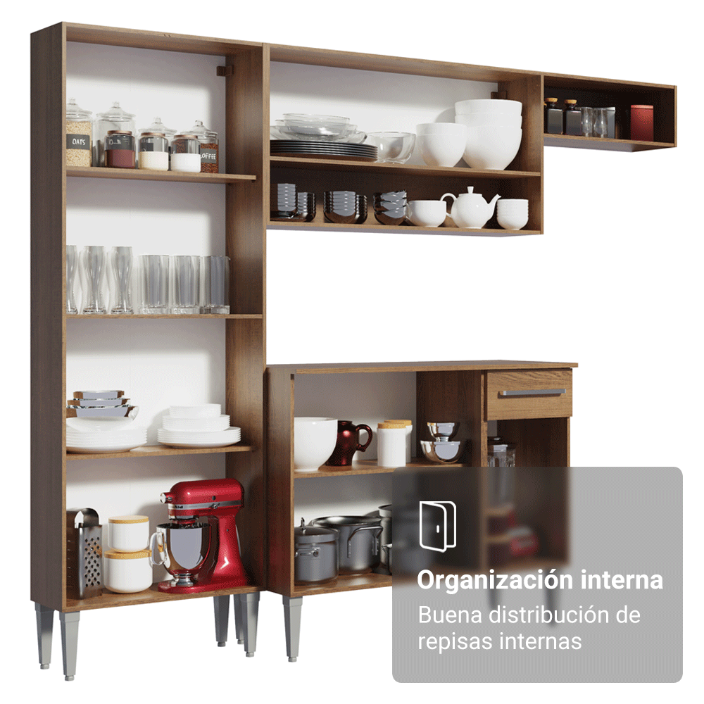 Combo completo de Cocina 293cm Marrón/Blanco Emilly Madesa 02