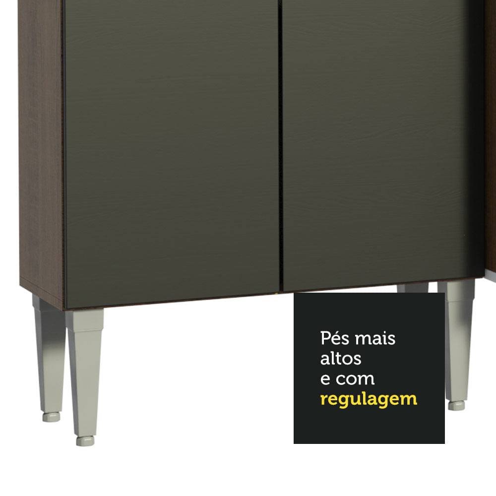 Combo completo de Cocina 293 cm 13 Puertas 1 Cajón con Bacha de Acero Inoxidable Marrón/Negro Emilly Madesa 09