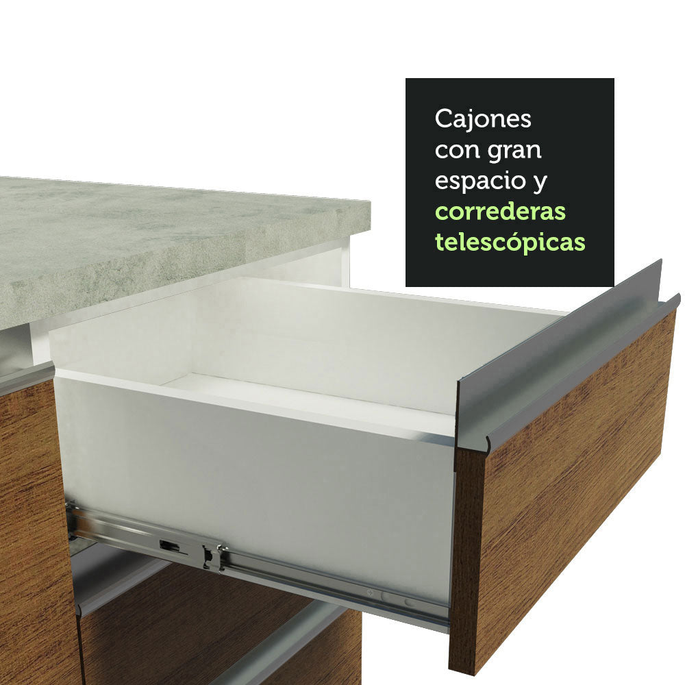 Cocina Compacta 200 cm 5 Puertas 3 Cajones Sin Mesada Blanco/Marrón Glamy Madesa