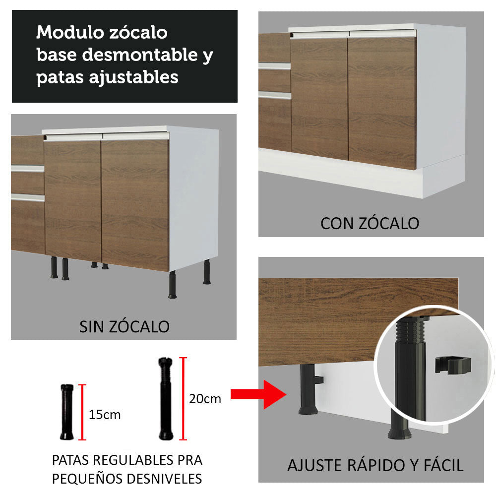Combo completo de Cocina 240 cm 7 Puertas Sin Mesada Blanco/Marrón Glamy Madesa 10