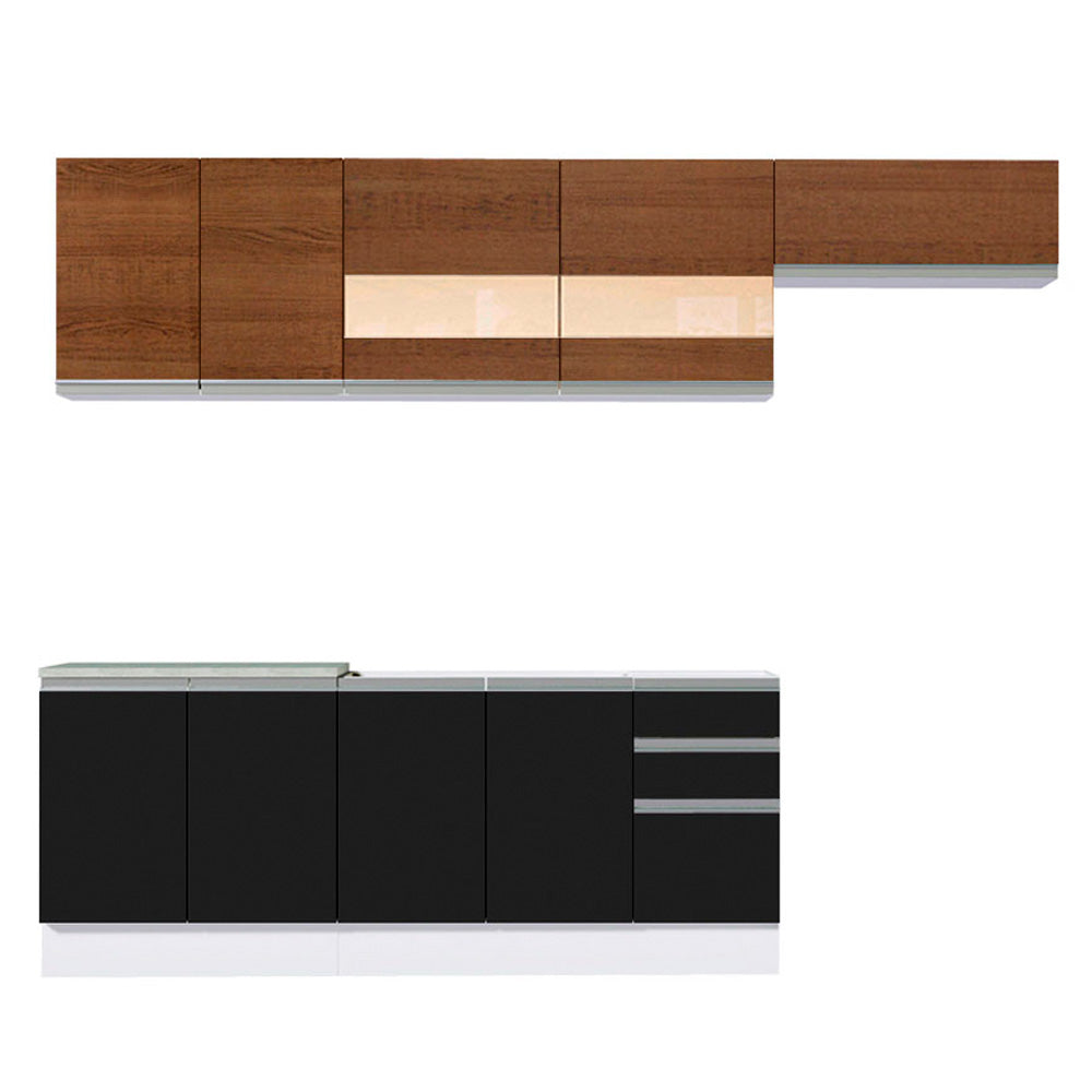 Combo completo de Cocina Madesa Glamy 280cm Blanco/Negro/Marrón