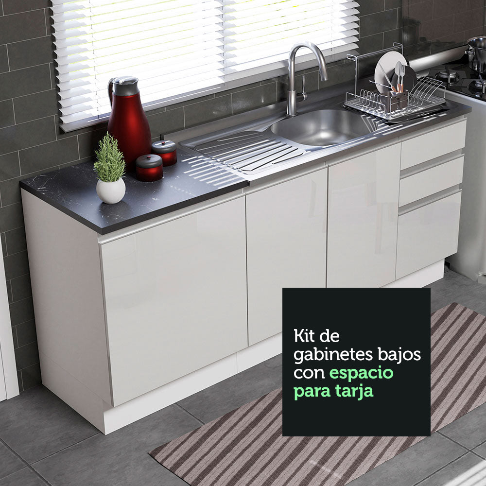 Combo con 2 Bajos Mesadas de Cocina Madesa Acordes 100% MDF (Sin Mesada y Bacha) Frentes Blanco Brillante