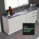 Combo con 2 Bajos Mesadas de Cocina Madesa Acordes 100% MDF (Sin Mesada y Bacha) Frentes Blanco Brillante