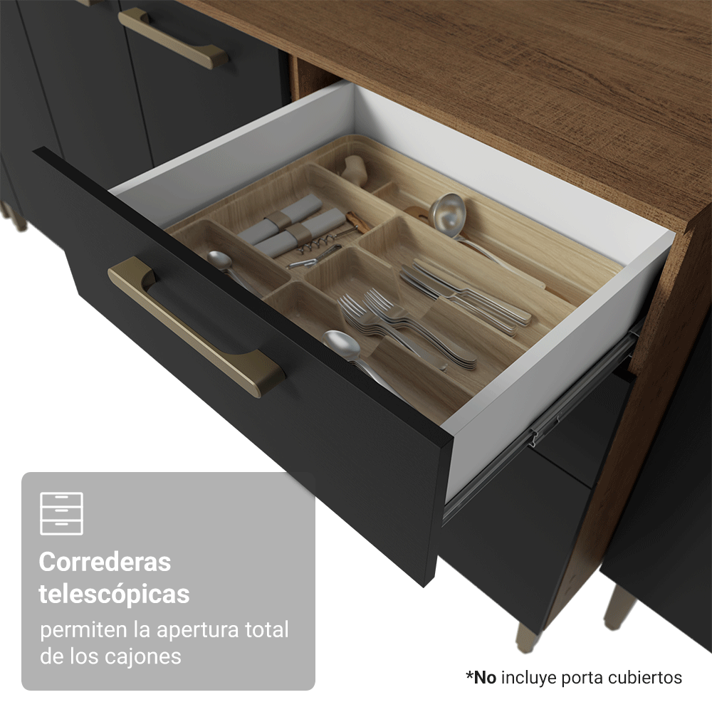 Combo completo de Cocina 225 cm Marrón/Negro Lille Madesa 01