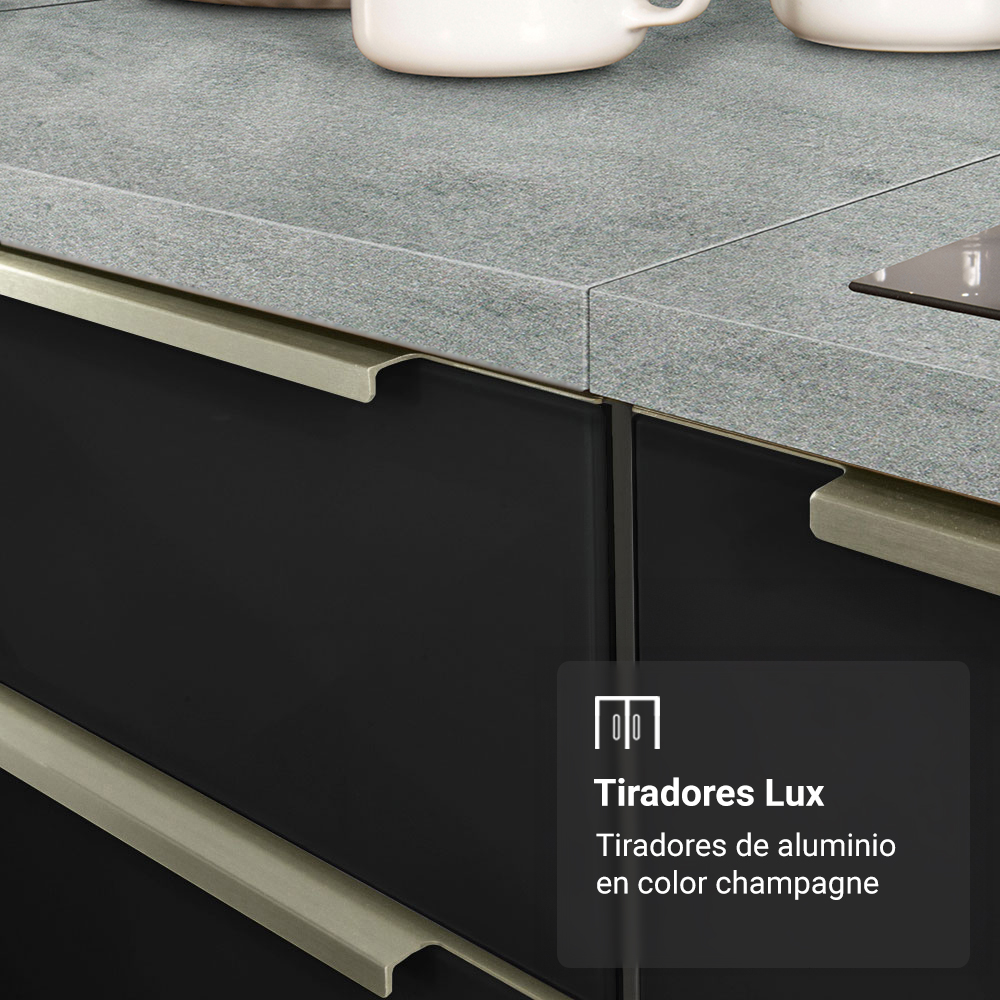 Cocina Compacta 190 cm con Cristalero 8 Puertas 3 Cajones Blanco/Negro Lux Madesa