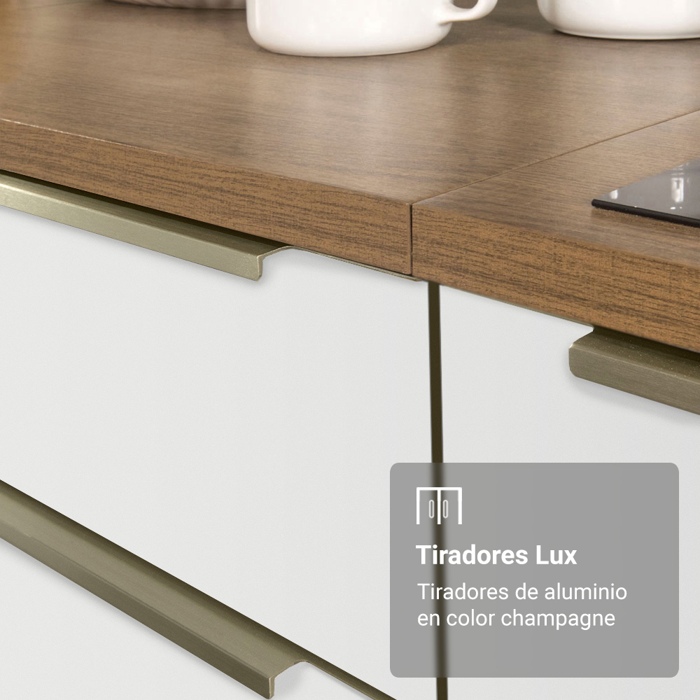 Cocina Compacta 190 cm con Cristalero 8 Puertas 3 Cajones Marrón/Blanco Lux Madesa