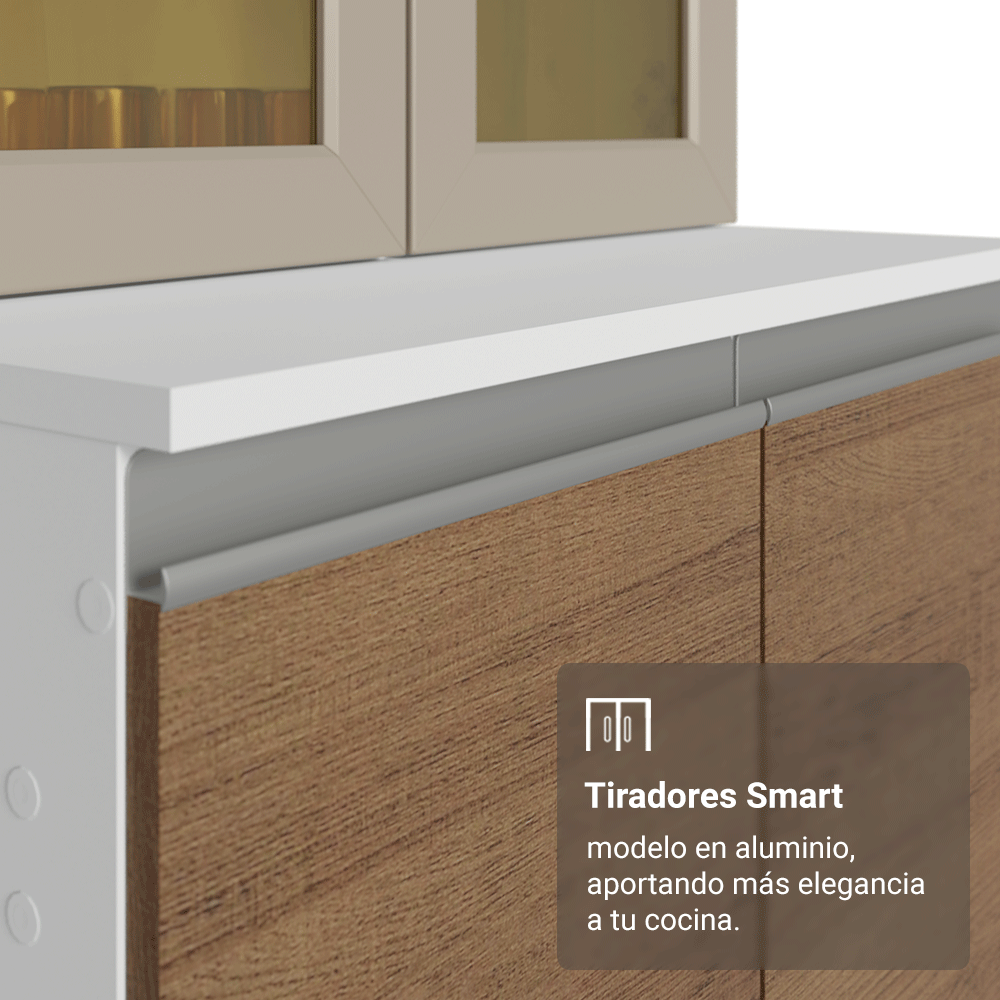Combo de Cocina 240 cm Smart 100% MDF Blanco/Marrón/Crema 01