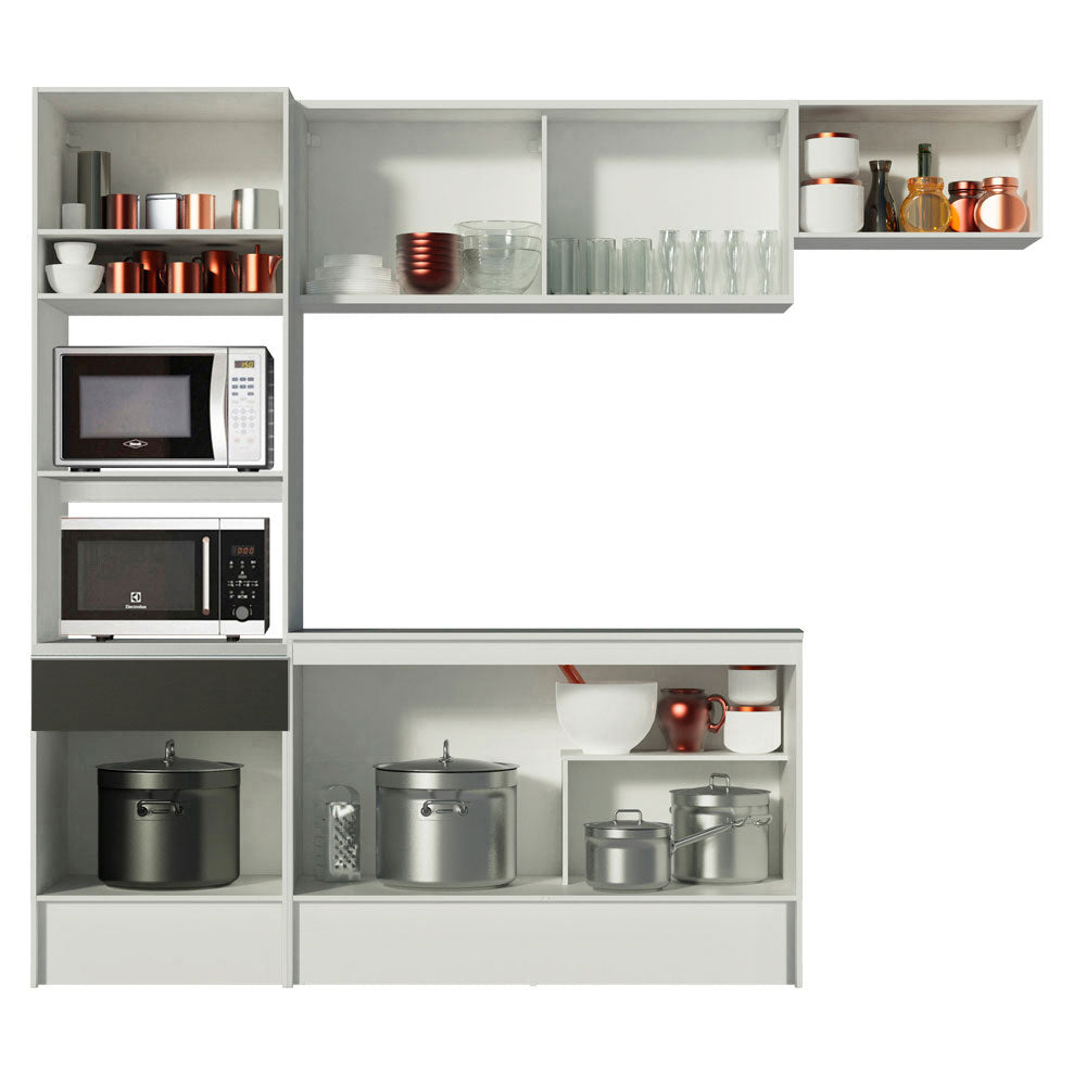 Combo Completo de Cocina 240 cm Blanco/Negro/Blanco Diamante Madesa 02