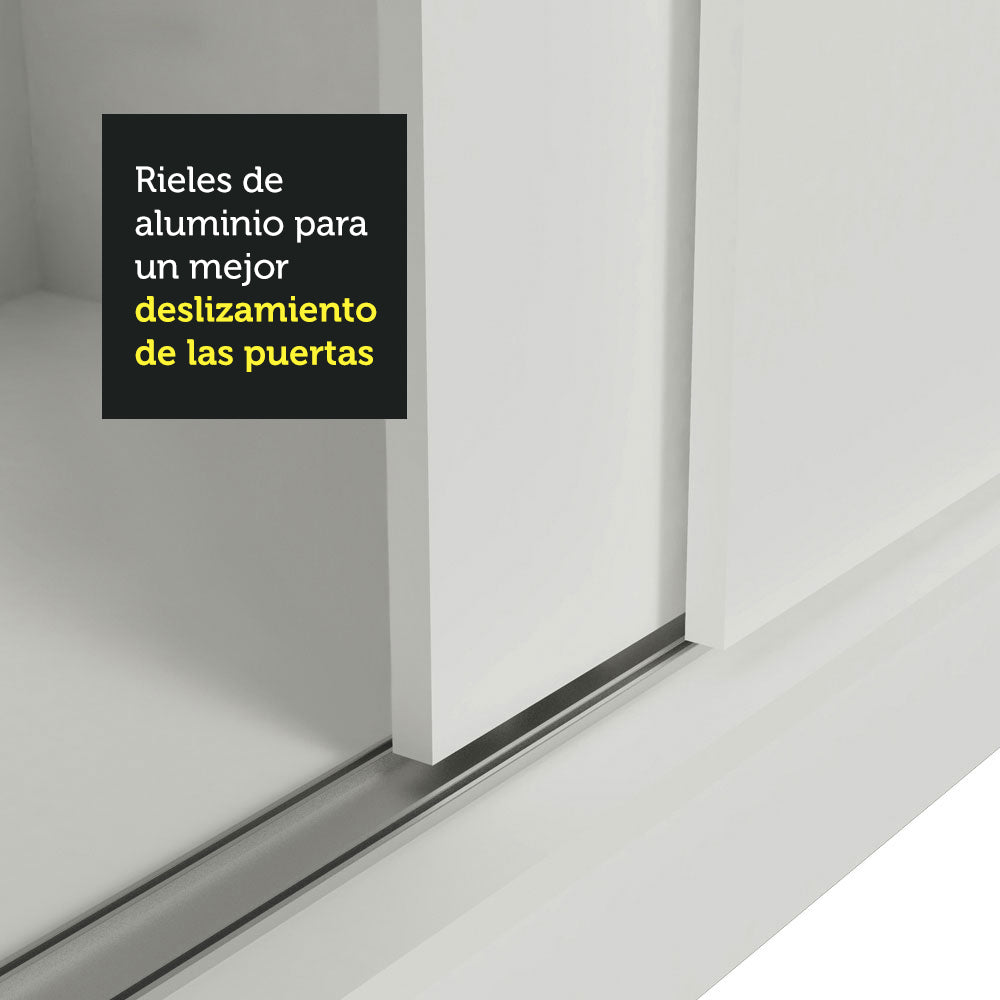 Habitación Completa con Placard Luke 2 Purtas de Espejo y Respaldo de cama con 2 Mesas de Luz Madesa Blanco
