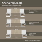 Respaldo de Cama Extensible Tapizado con 2 Mesas de Luz Espejadas Blanco/Imperial Madesa