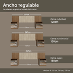 Respaldo de Cama Extensible Tapizado con 2 Mesas de Luz Espejadas Marrón/Imperial Madesa