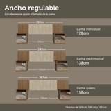 Respaldo de Cama Extensible Tapizado con 2 Mesas de Luz Espejadas Marrón/Imperial Madesa