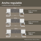 Respaldo de Cama Extensible Tapizado con 2 Mesas de Luz Espejadas Blanco/Silver Madesa