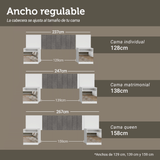 Respaldo de Cama Extensible Tapizado con 2 Mesas de Luz Espejadas Blanco/Silver Madesa