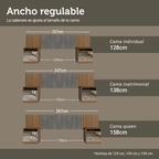 Respaldo de Cama Extensible Tapizado con 2 Mesas de Luz Espejadas Marrón/Silver Madesa